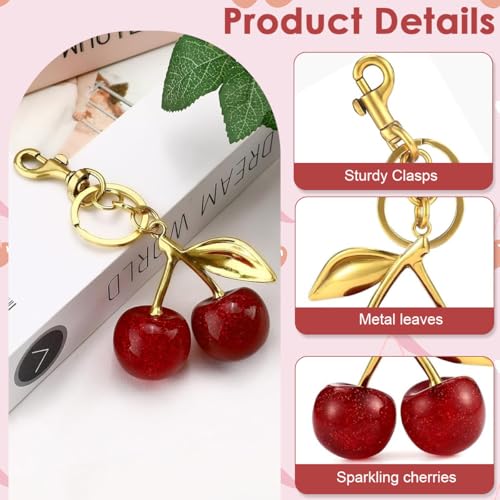 PALAY® Bag Charms Red Cherry Keychain with Gift Box Sweetly Gold Metal Keyring Glittering Cherry Pendant Bag Charm for Handbags Cute Key Chain for Girls Women PALAY® Bag Charms Red Cherry Keychain with Gift Box Sweetly Gold Metal Keyring Glittering Cherry Pendant Bag Charm for Handbags Cute Key Chain for Girls Women
